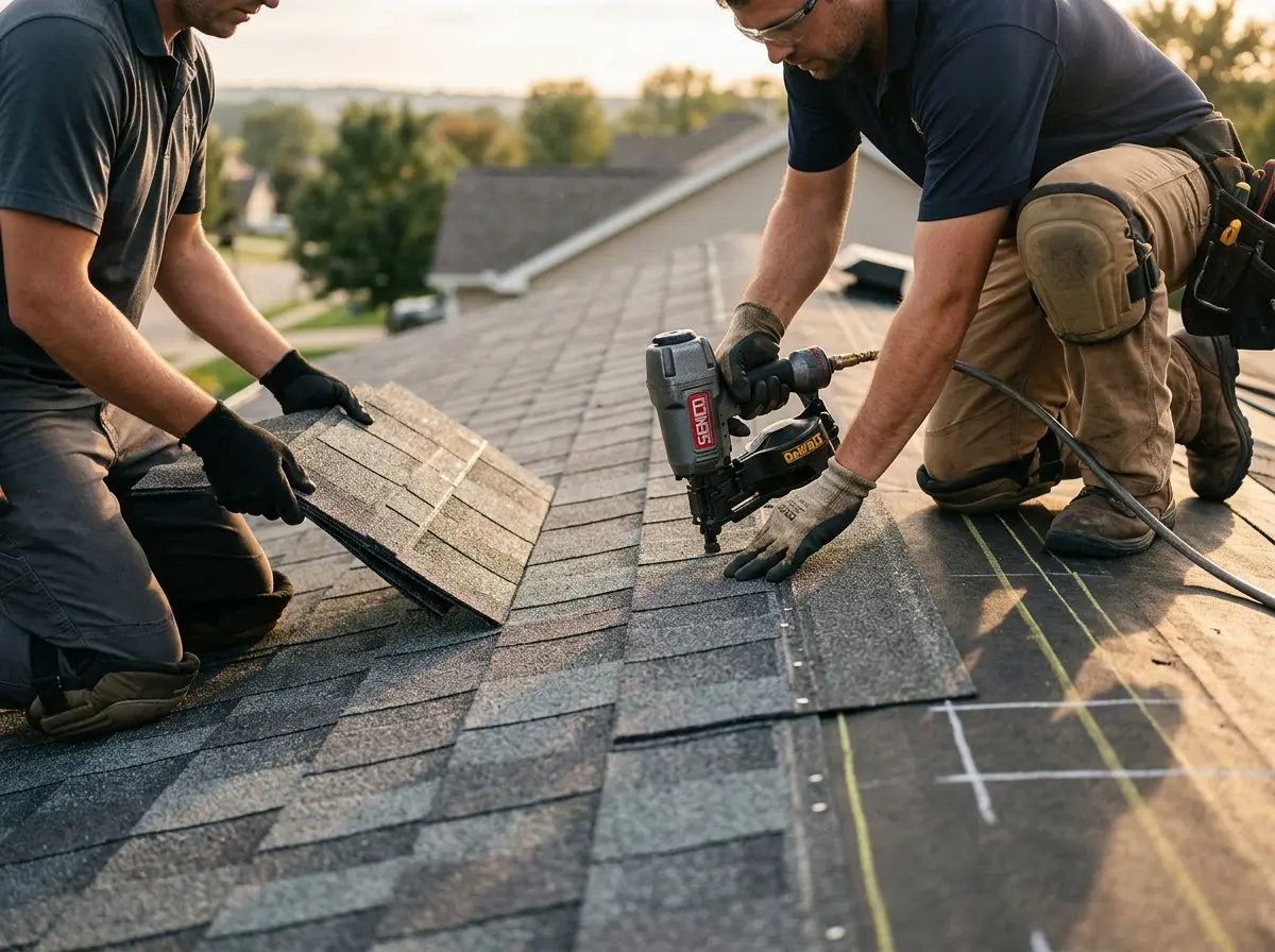 Professional roofer working on a residential roof in Park Ridge